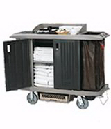View: 6191 Full Size Housekeeping Cart with Doors and Vinyl Bag, Bumpers, Vacuum Holder and Under Deck Shelf 